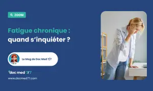 Femme fatiguée, se tenant la tête. Gros coup de fatigue que faire ? Le blog de Doc Med 7/7.