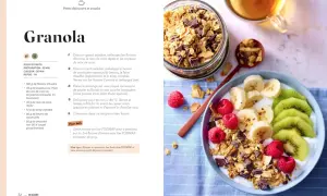 Granola maison aux flocons d'avoine, idéal pour un petit-déjeuner réconfortant et adapté à l'intestin irritable. Servi avec des fruits frais.
