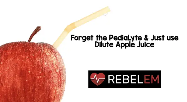 Pomme rouge avec paille, suggérant le jus de pomme dilué pour la diarrhée. Oubliez le Pedialyte.