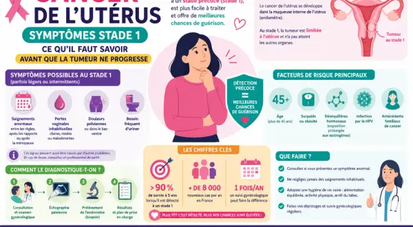 Cancer de l'utérus : symptômes précoces, facteurs de risque et diagnostic. Une **lésion utérus** au stade 1 est plus facile à traiter.