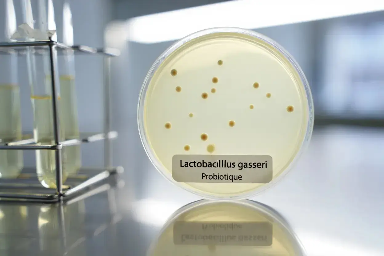 Boîte de Pétri avec colonies de Lactobacillus gasseri. Bien que souvent bénéfique, ce probiotique peut présenter un danger dans certaines conditions.