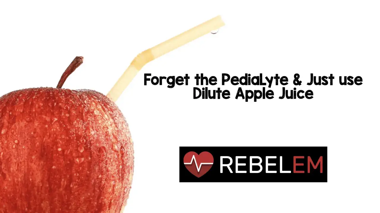 Pomme rouge avec paille, suggérant le jus de pomme dilué pour la diarrhée. Oubliez le Pedialyte.