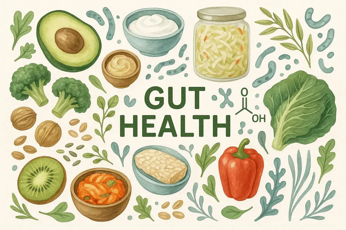 Le top 20 des aliments chouchous du microbiote : avocat, brocoli, noix, kiwi, kimchi, tempeh, yaourt, choucroute, poivron rouge, chou, et autres délices pour une santé intestinale optimale.