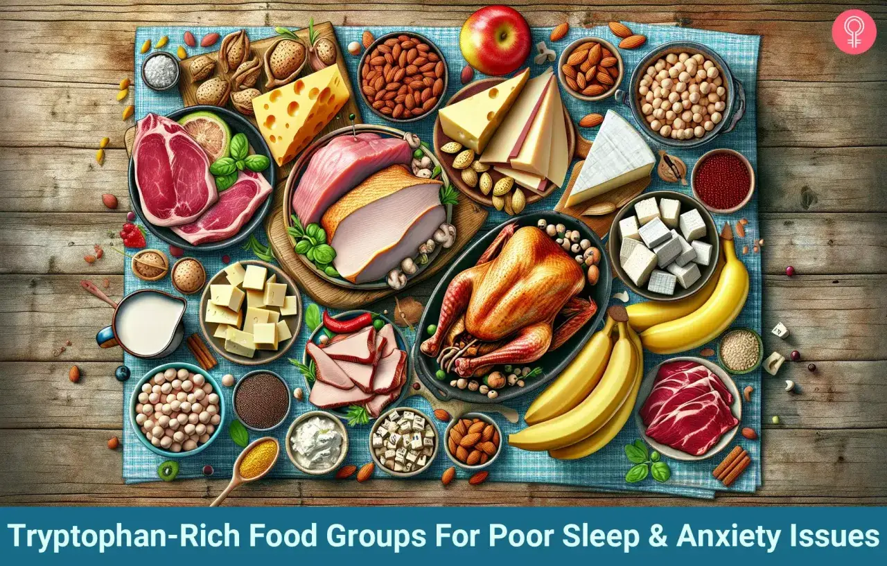 Un festin de viandes, fromages, noix, bananes et lait, tous des aliments riches en tryptophane pour un sommeil paisible et moins d'anxiété.